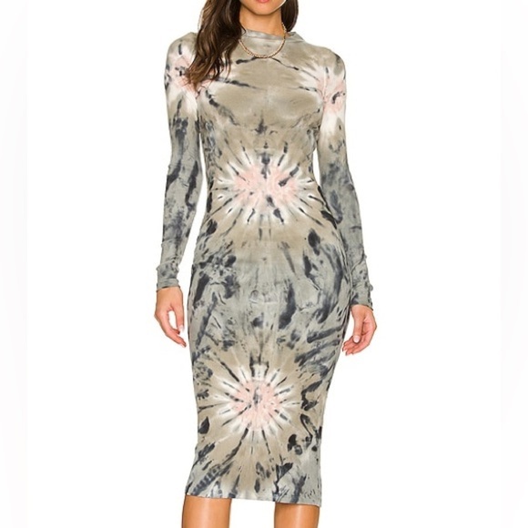 Young Fabulous & Broke Dresses & Skirts - Women’s Tie Dye Blue Pink Bodycon Midi Dress YFB Dax Dress Seagrass Venus Midi